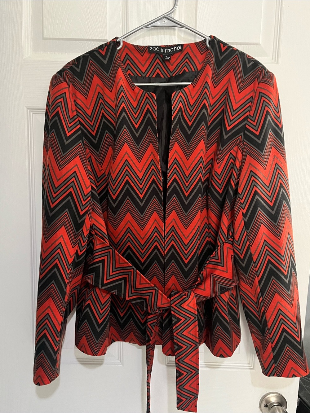 Zac & Rachel Orange, Gray and Black Chevron Blazer with Tie Waist